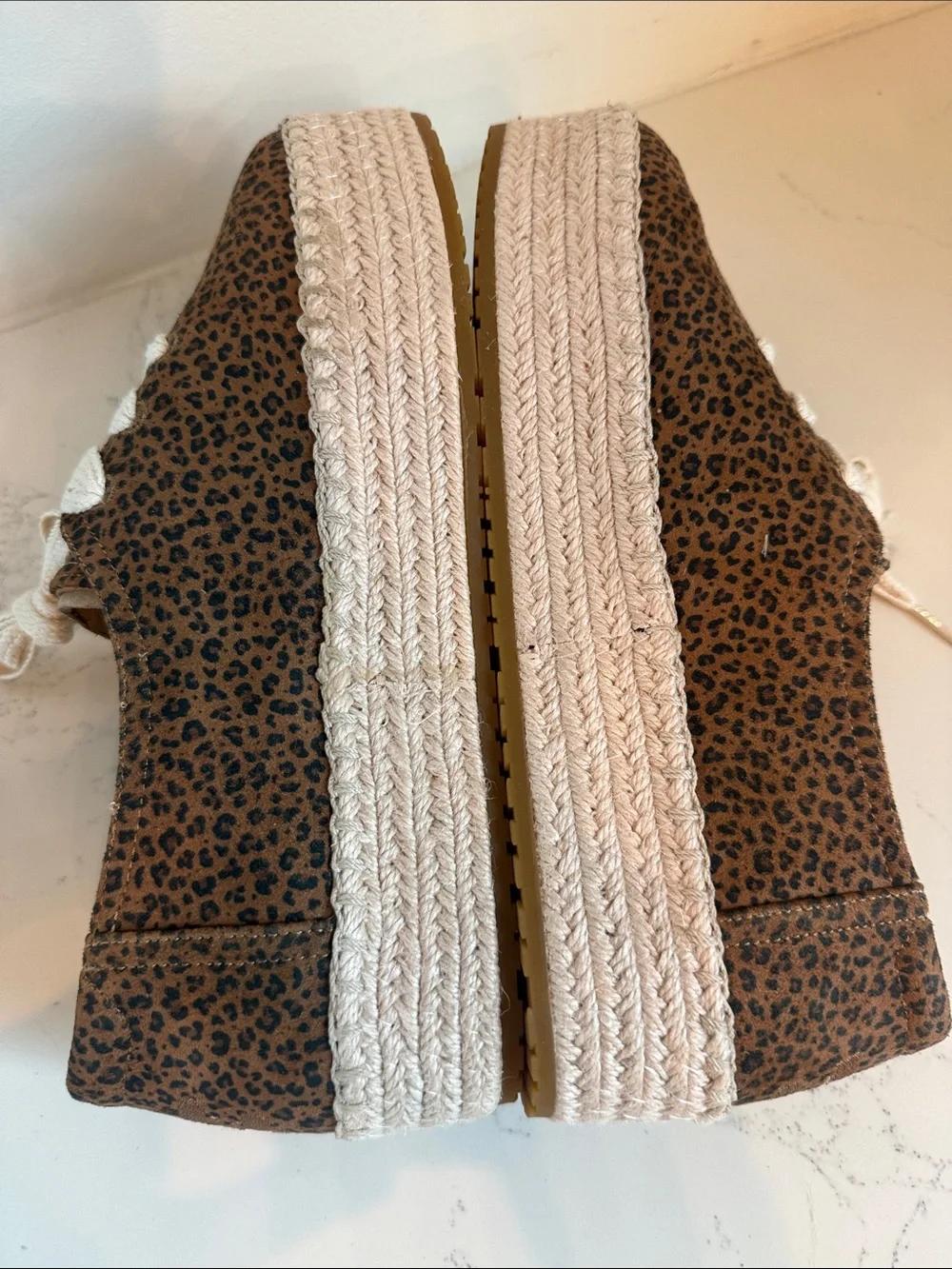TOMS Valencia Lace-Up Platform Espadrille in Toffee Leopard Print size 9 NWT